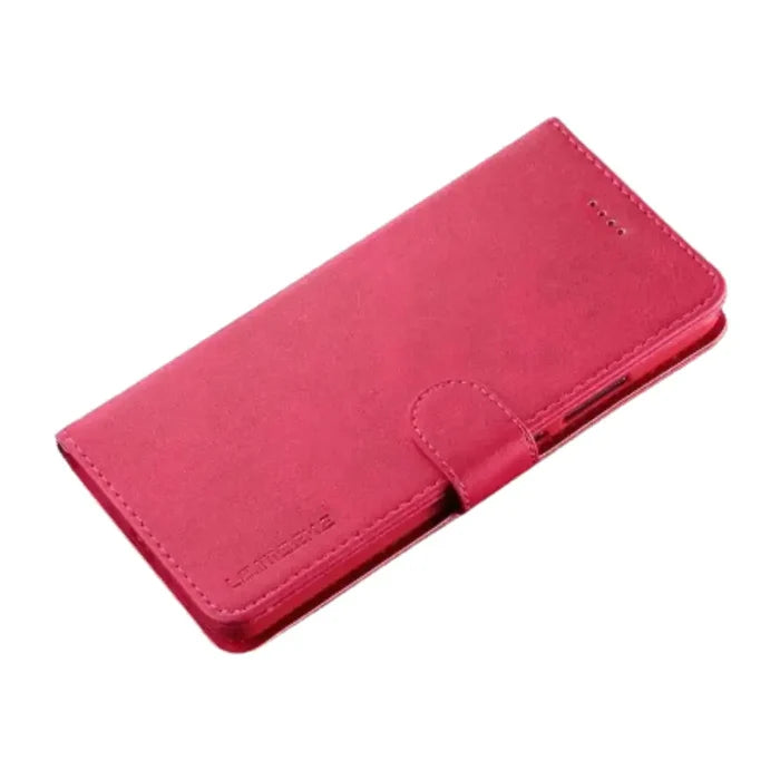 Habicare 9eight5 leather flip cover for Samsung Galaxy in rose red with magnetic closure, stylish protective phone case.