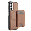 Brown Leather Wallet Case for Samsung S/A Series by Habicare, with magnetic clasp and card slots.