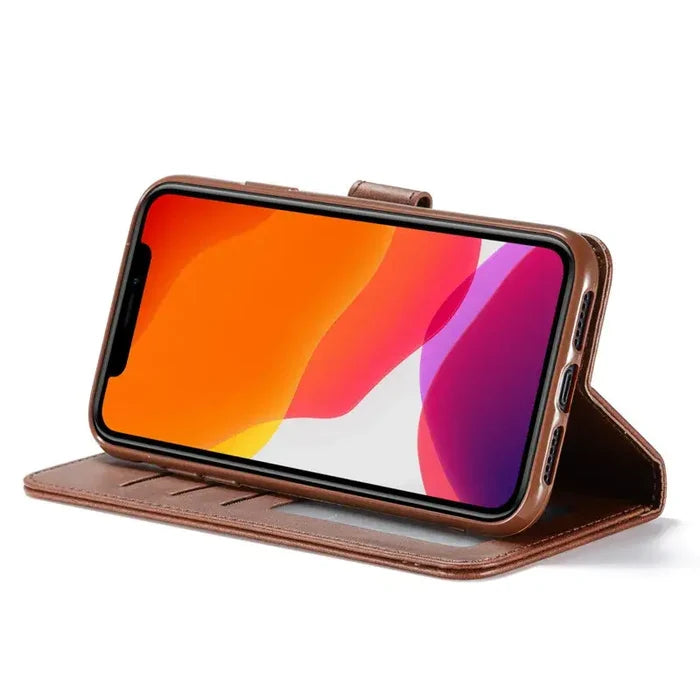 Habicare 9eight5 leather flip wallet case for iPhone 17 series in five colors, featuring a slim design and card slots.