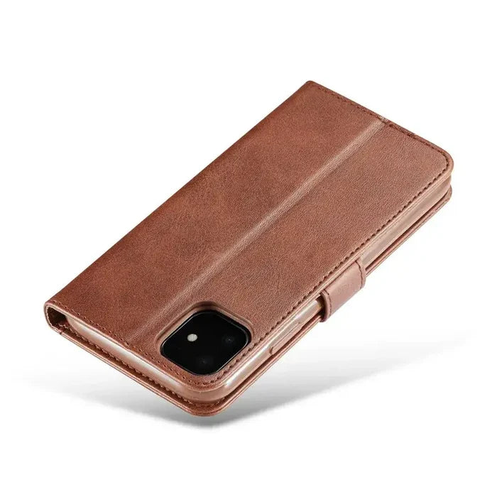 Habicare 9eight5 leather flip wallet case for iPhone 17 series in five colors, featuring a protective design and card slots.