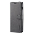 Black leather flip case for Samsung Galaxy, 9eight5 brand by Habicare, designed to protect and stylishly carry your phone.