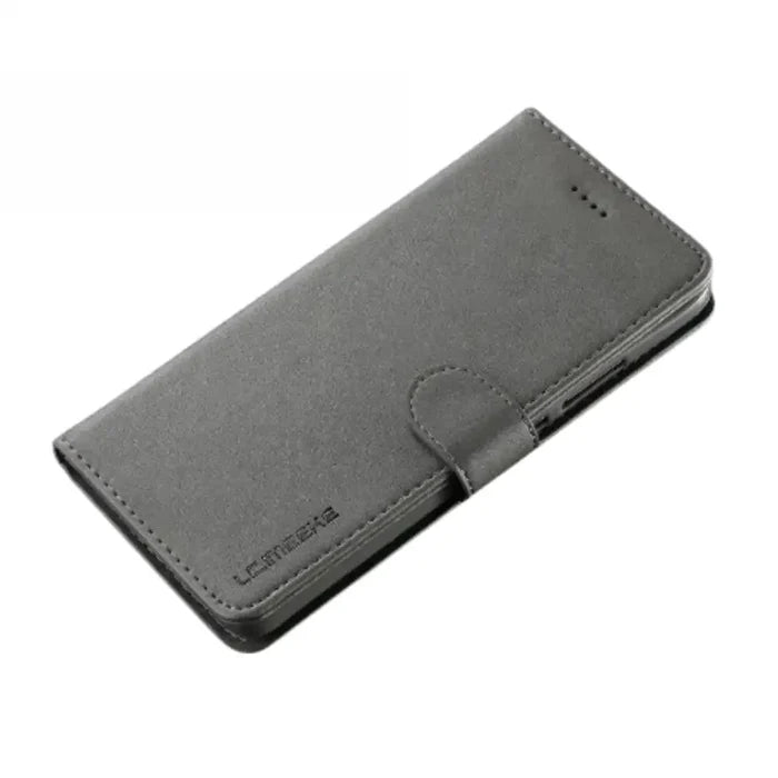 Black leather flip wallet case for Samsung Galaxy, 9eight5 by Habicare, designed to protect and stylishly hold your phone.