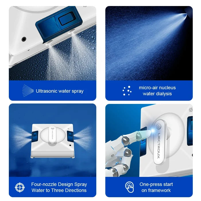 Liectroux YW509 robot window cleaner with 4-way water spray cleaning glass windows with a sleek design and modern features