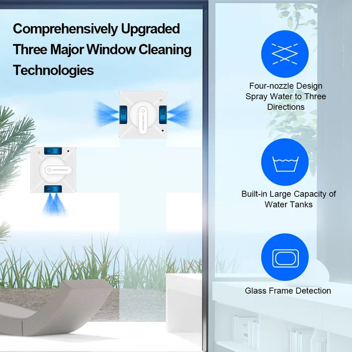 Liectroux YW509 robot window cleaner with 4-way water spray cleaning large glass windows automatically