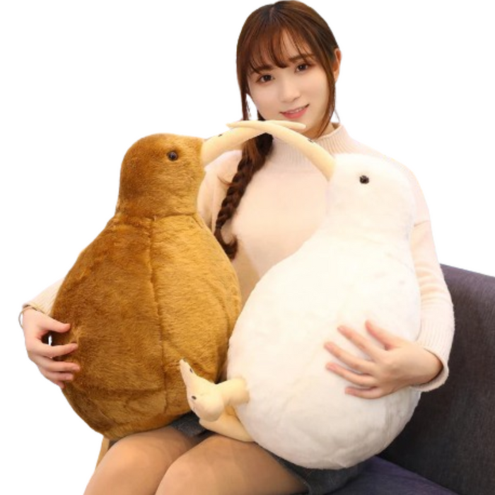 Habicare lifelike kiwi bird toy in two colors, realistic plush bird suitable for children or collectors, detailed and soft.