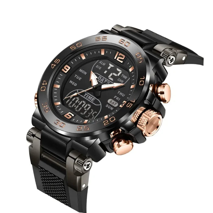 Habicare LIGE men's quartz watch with six designs, featuring black and rose color options, TWS style, stylish and functional accessory.