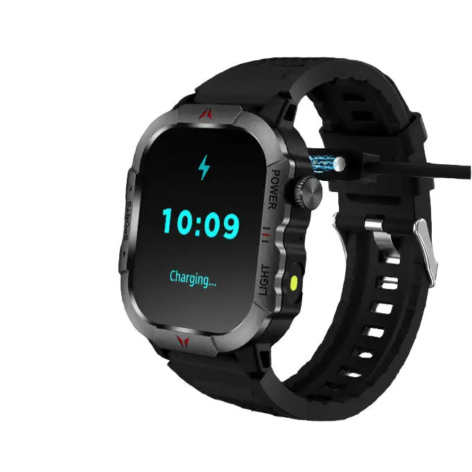 Habicare LIGE men's smartwatch with 2.01-inch large screen, flashlight, weather alerts, and TWS features in black.