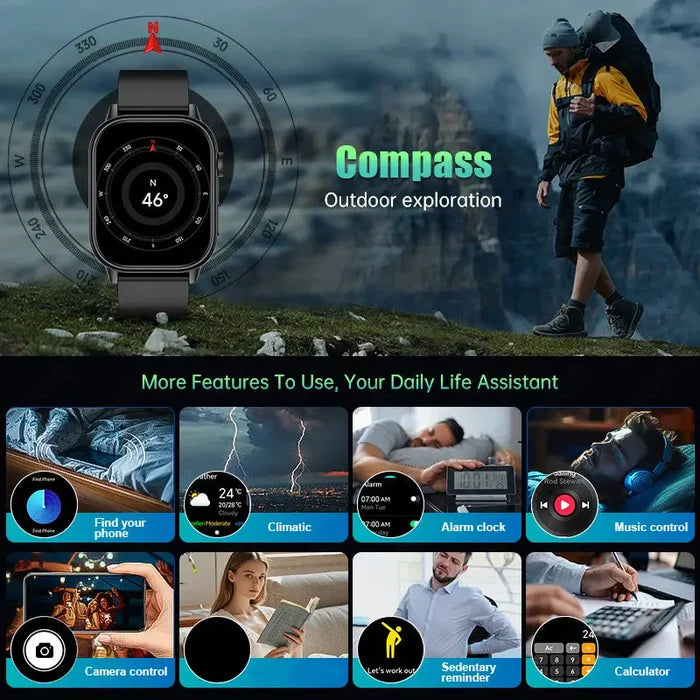 Habicare LIGE outdoor smartwatch featuring a large screen, built-in compass, music control, available in 10 styles.