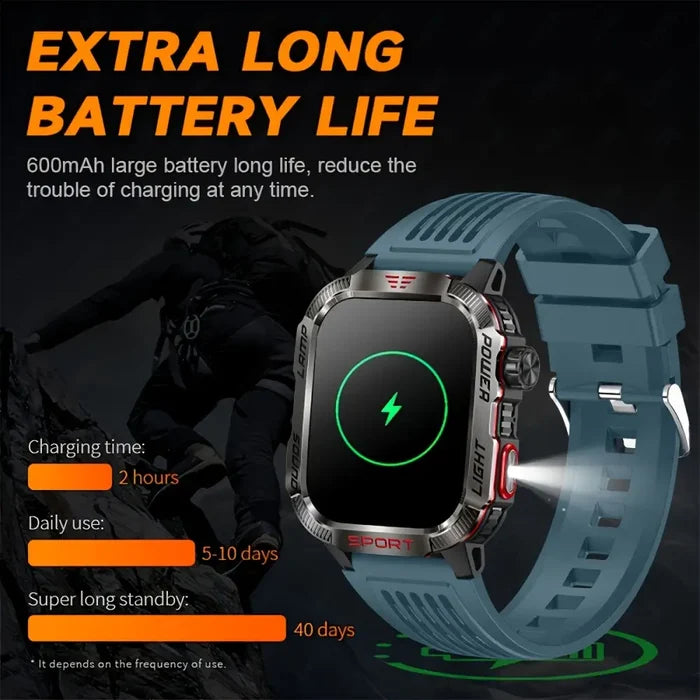 Habicare LIGE Smartwatch with HD touch display, wireless calls, notifications, pedometer, and long battery life.