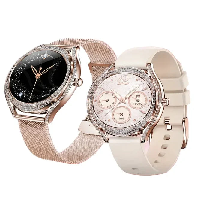 Habicare LIGE women's smartwatch with 3.25cm AMOLED display, fitness tracker, and multiple sports modes in three colors.