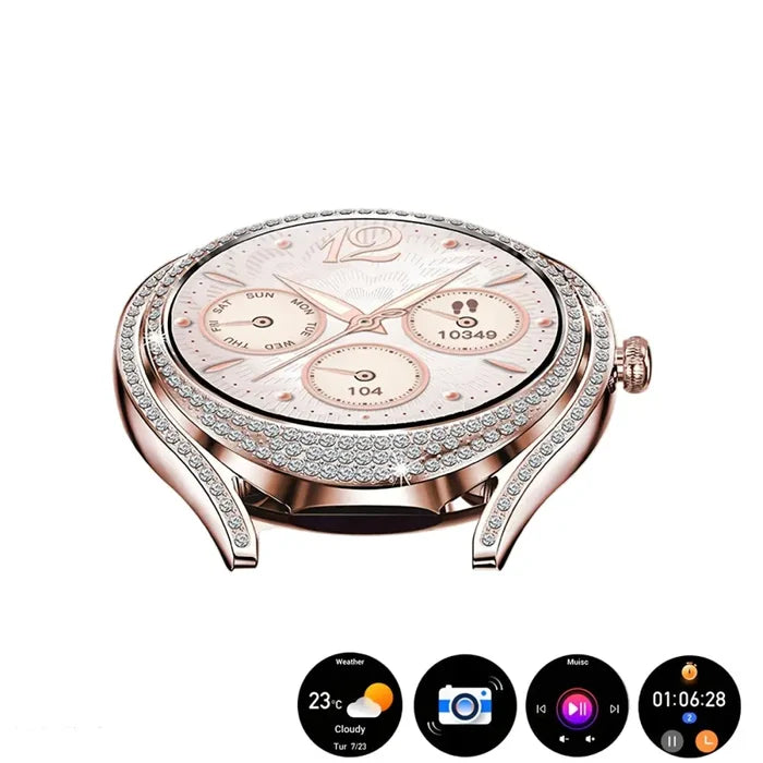Habicare LIGE women's smartwatch with 3.25cm AMOLED display, fitness tracker, and 100+ sports modes in three color options.