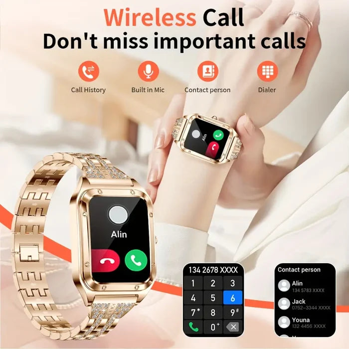 Habicare LIGE Women's Smartwatch with full touch screen and TWS earbuds, sleek design featuring a digital display and fitness tracking.