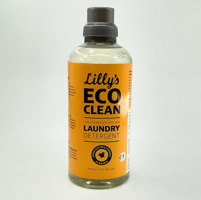 A bottle of Lilly's Eco Clean Non Bio Laundry Detergent with orange and chamomile scent.