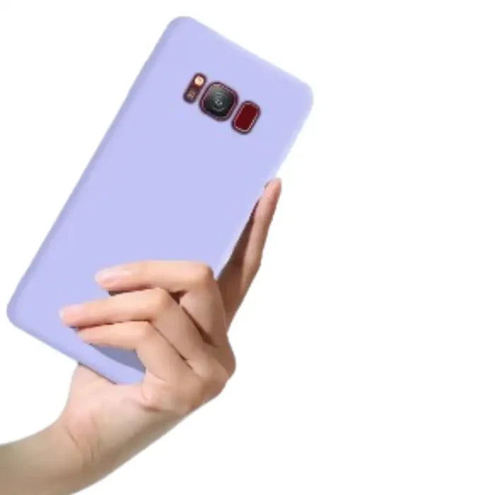 Light purple Liquid Silicone Soft Case for Samsung Galaxy by 9eight5 brand Habicare, showing the flexible, smooth phone cover.