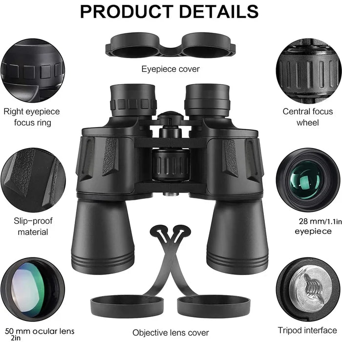 Habicare Long Range Binoculars with FMC coated BAK4 prisms, waterproof, 10x50 magnification, outdoor optical gear