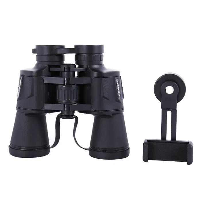 Habicare long range binoculars with FMC coated BAK4 prism, waterproof, 10x50 magnification, black compact design.