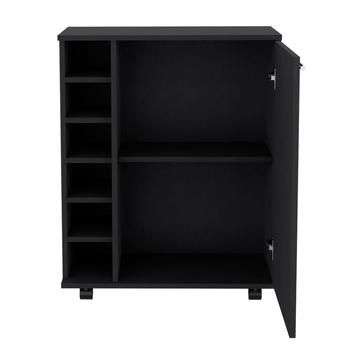 Luxury Rolling Bar & Coffee Cart with 6-Bottle Storage, Black