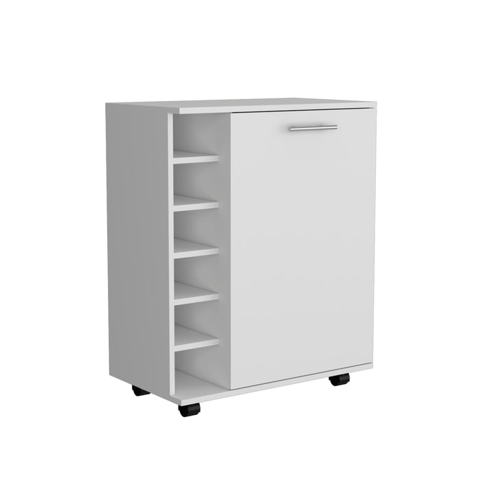Luxury Rolling Bar & Coffee Cart with 6-Bottle Storage, Black