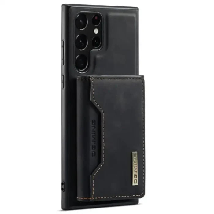 Black M2 Leather Case by 9eight5 for Samsung with wallet and magnetic closure, featuring a sleek, durable design.
