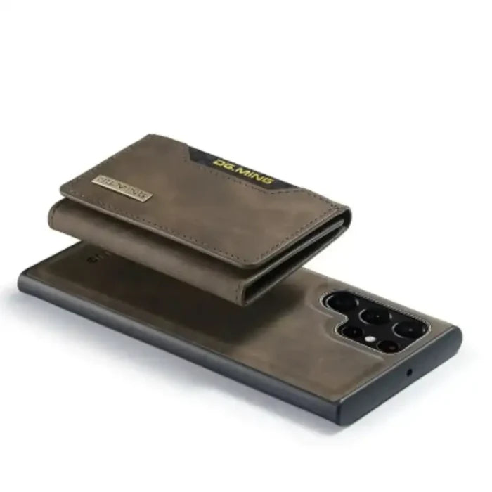 Habicare M2 leather case for Samsung Galaxy in coffee color with built-in wallet and magnetic closure, stylish phone protection.