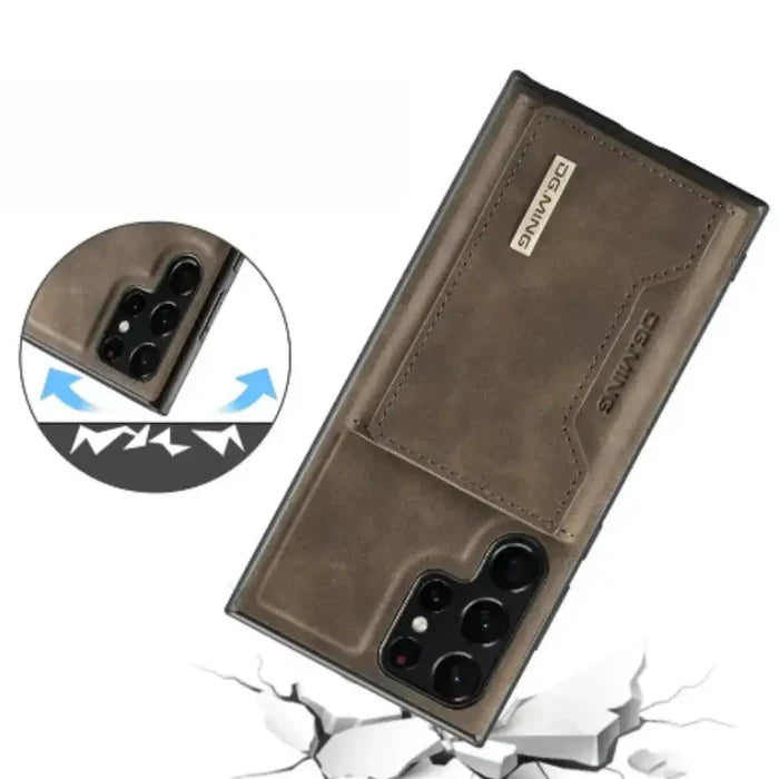Habicare M2 Leather Case for Samsung in coffee color, with magnetic closure and stylish design for Galaxy smartphones.