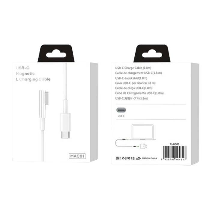 9eight5 MagFit 1L L-shaped magnetic USB-C cable accessory for MacBook and compatible devices, black and durable design