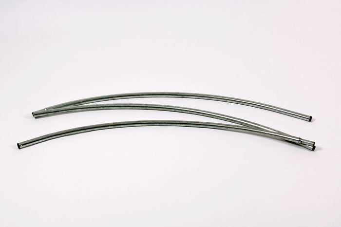Set of three curved metal rods, silver finish, ideal for DIY projects and structural support.