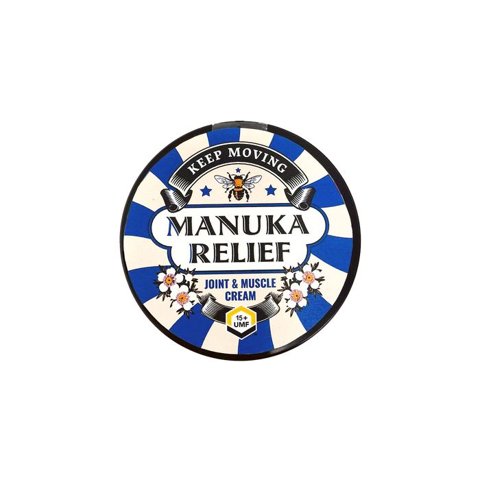 Manuka Relief remedial cream by The Honey Collection, featuring herbal ingredients for soothing skin relief.