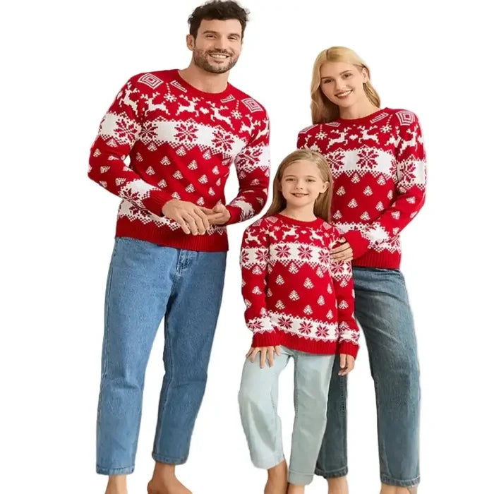 Red matching family Christmas jerseys for kids aged 4-5 years from Habicare, featuring festive holiday designs.