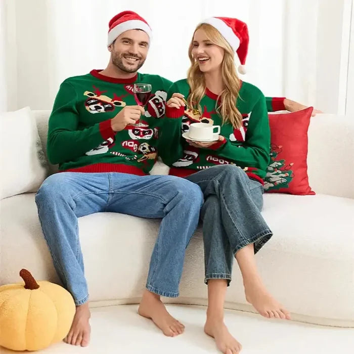 Matching family Christmas sweaters in SS size by Habicare, featuring festive holiday designs for all family members.