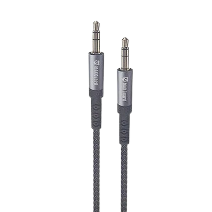 9eight5 Maxguard 1.2m Plug and Play Aux 3.5mm audio cable for electronics accessories, shown with connectors and cable length.