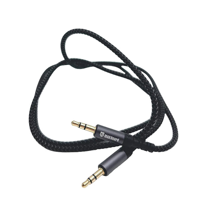 9eight5 Maxguard 1.2m Plug and Play Aux 3.5mm audio cable for electronics accessories, showing the black cable and connector.