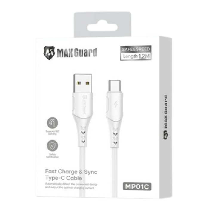 Maxguard 1.2m USB-A to USB-C cable by 9eight5, showing the black cable with USB-A and USB-C connectors.