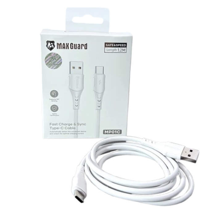 Maxguard 1.2m USB-A to USB-C cable from 9eight5 showing the black cable with USB connectors on each end.