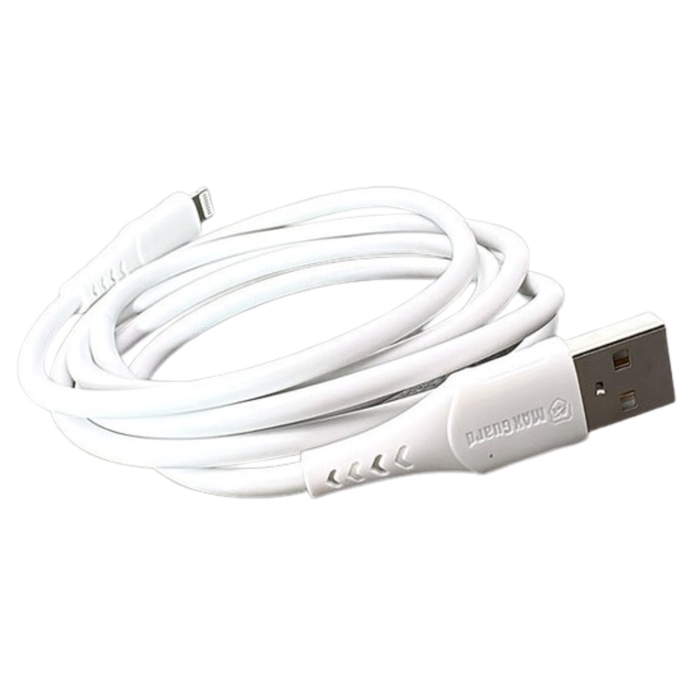 9eight5 Maxguard 1.2m USB-A to Lightning cable for Apple devices, showing the black cable with USB and Lightning connectors.