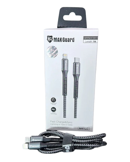9eight5 Maxguard 1m 20W Type-C to Lightning cable, durable accessory for fast charging and data transfer.