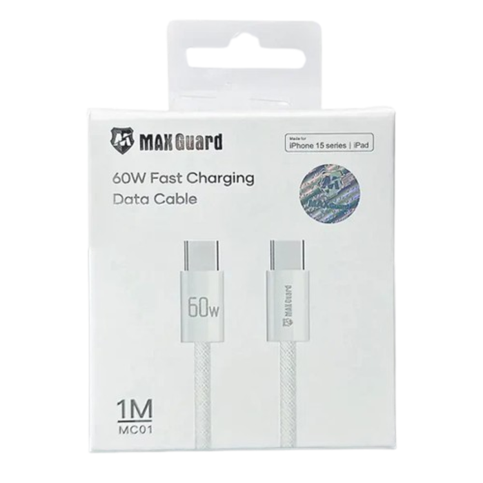 Maxguard 1m 60W Type-C to C charging cable by 9eight5, shown with USB-C connectors on both ends.