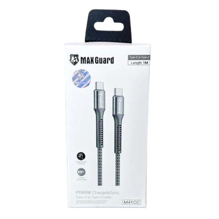 Maxguard 1m 65W Type-C to C charging cable by 9eight5, shown with USB-C connectors at each end.