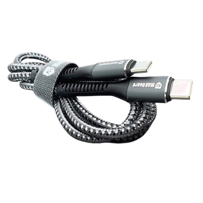 9eight5 Maxguard 1m 65W Type-C to C cable showing durable black cable with USB-C connectors at both ends.