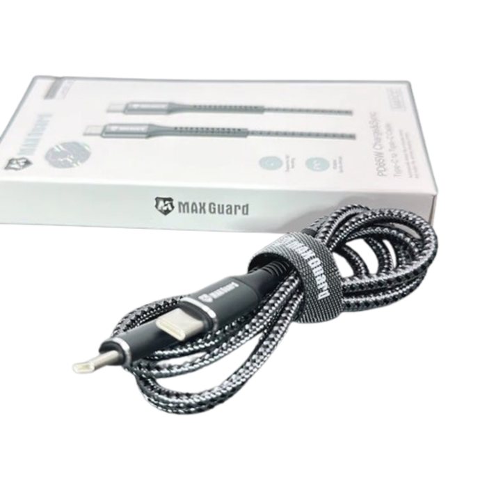 9eight5 Maxguard 1m 65W Type-C to C cable showing a black USB-C cable with connectors on both ends for fast charging.
