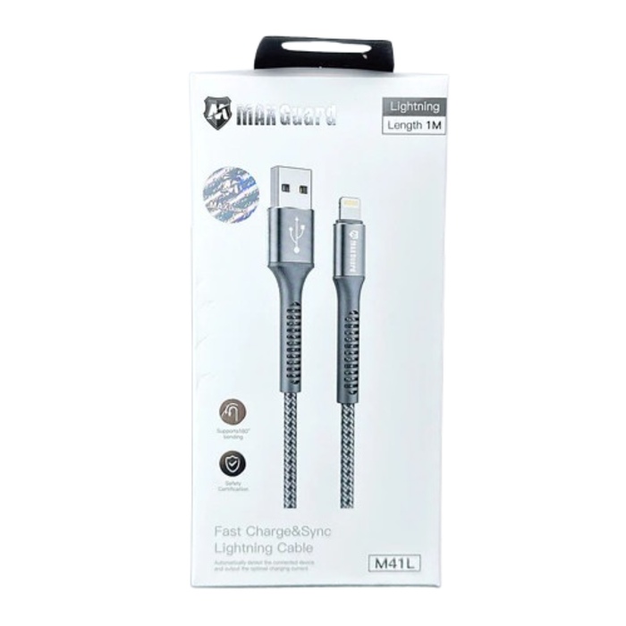 9eight5 Maxguard 1m USB-A to Lightning cable accessory, durable charging and data transfer cable with sleek design.