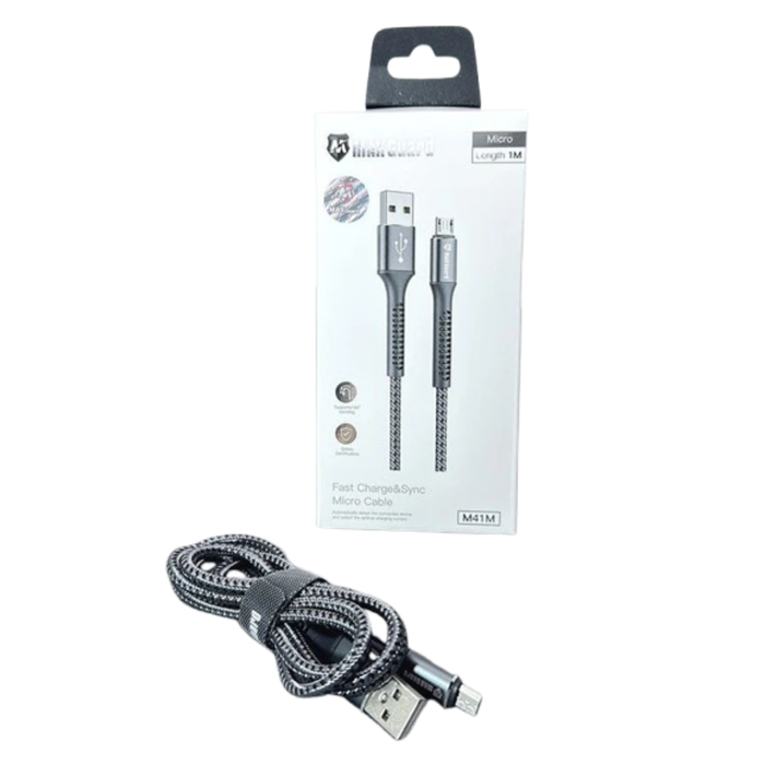 Maxguard 1m USB-A to Micro USB cable by 9eight5, showing the black cable with USB-A and Micro USB connectors on either end.