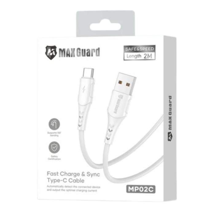 9eight5 Maxguard 2m USB-A to USB-C cable accessory, showing a black cable with USB connectors for device charging and data transfer.