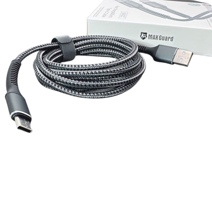 Maxguard 2m USB A to Type-C cable by 9eight5, showing the black cable with USB A and Type-C connectors.