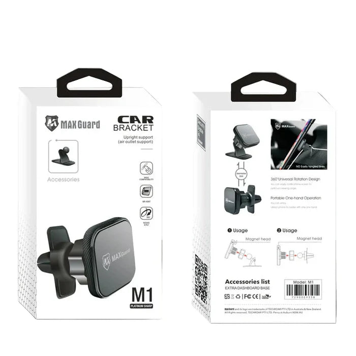 Maxguard Car Bracket M1 by 9eight5, a sleek car holder for phones and tablets mounted in a vehicle interior.