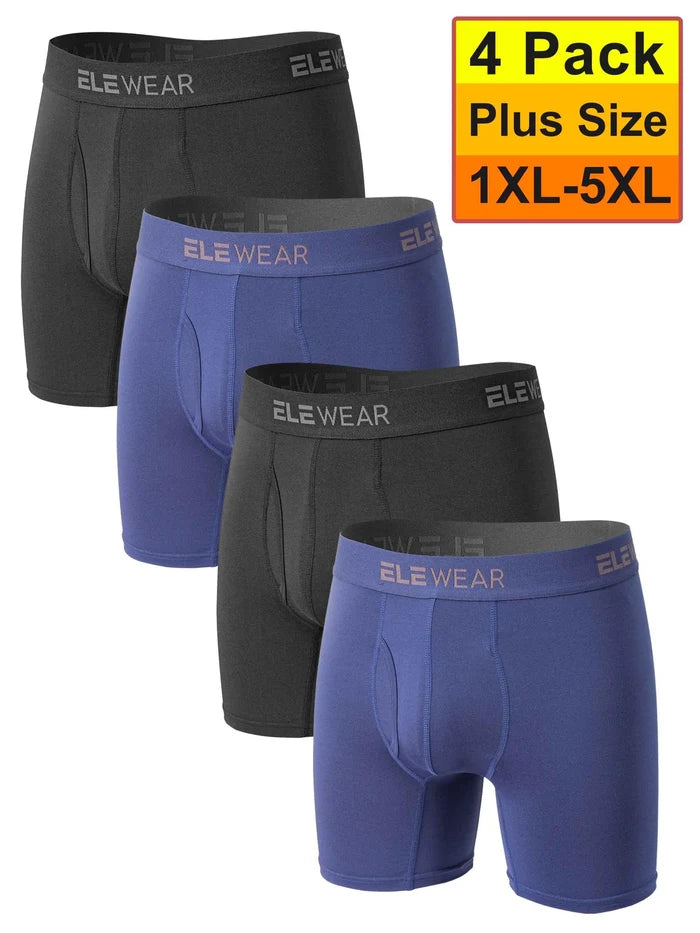 Four men's breathable boxer shorts in a pack, featuring comfortable fabric and classic design, by ShopHub NZ.