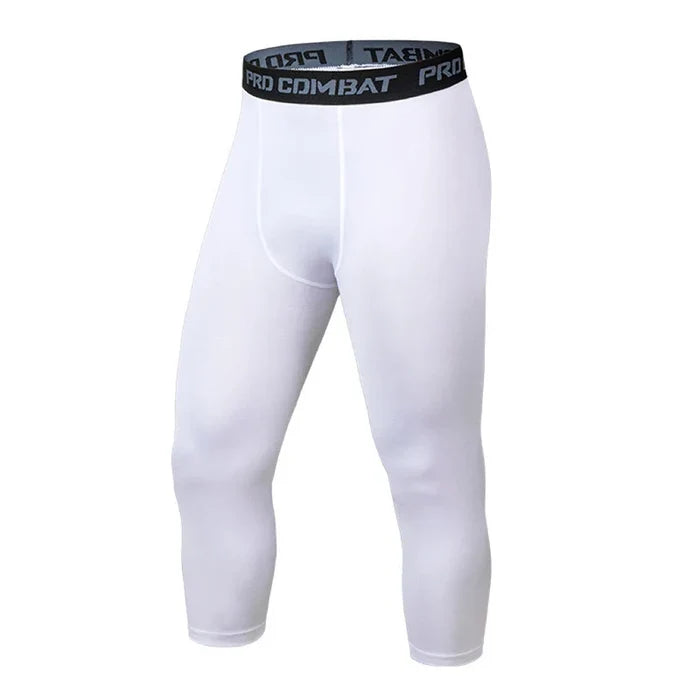 Men’s Habicare compression pants and active shorts in various colors and sizes, shown in a fitness setting.
