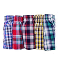 Men's cotton plaid boxer shorts with elastic waistband, breathable underwear in assorted colors, available in sizes M to 3XL.
