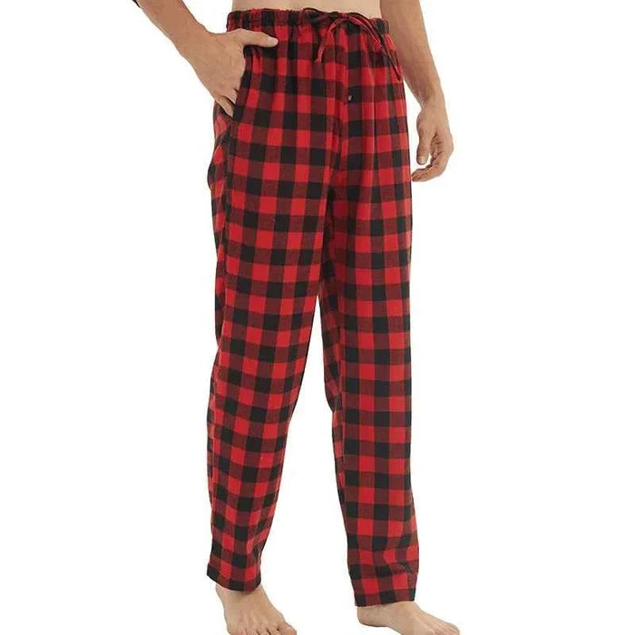 Men's flannel pajama pants from ShopHub NZ, cozy and comfortable for lounging in soft, plaid fabric.
