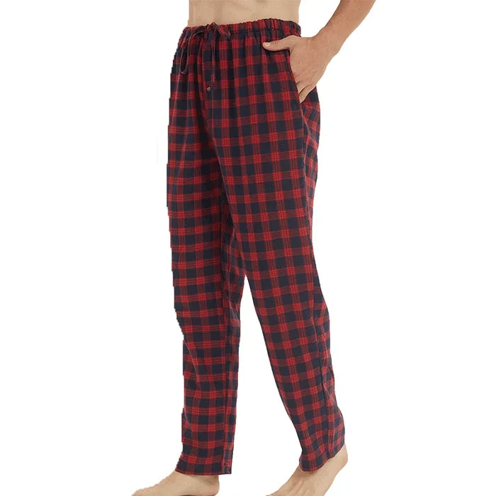 Men's flannel pajama pants from ShopHub NZ, cozy and comfortable for lounging, featuring a soft plaid pattern.